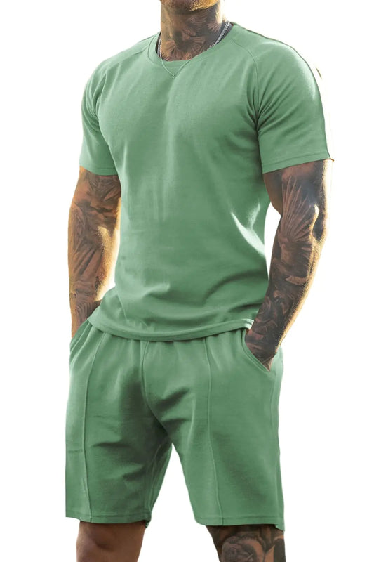 GINGTTO Mens Short Sets 2 Piece Outfits Fashion Summer Tracksuits Casual Set(GreenXL)