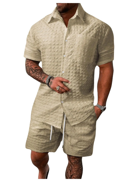 SOLY HUX Mens 2 Piece Shorts Sets Casual Beach Outfits Short Sleeve Button Down Hawaiian Shirt Sets Plain Khaki XX-Large