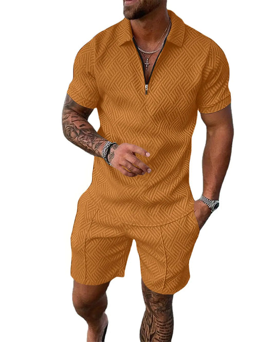 PICKLION Mens 2 Piece Zip Tracksuit Polo Shirt and Shorts Sets Short Sleeve Summer Casual Outfit